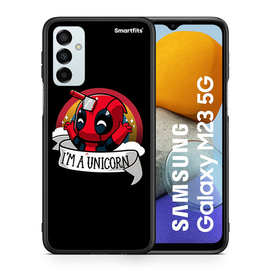 Θήκη Samsung M23 Unicorn Deadpool από τη Smartfits με σχέδιο στο πίσω μέρος και μαύρο περίβλημα | Samsung M23 Unicorn Deadpool case with colorful back and black bezels