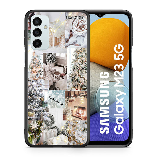 Θήκη Samsung M23 White Christmas από τη Smartfits με σχέδιο στο πίσω μέρος και μαύρο περίβλημα | Samsung M23 White Christmas case with colorful back and black bezels