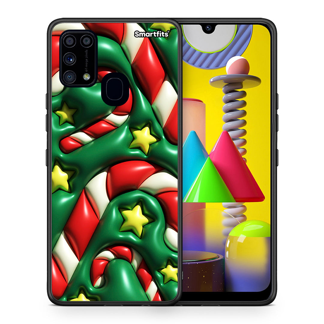 Θήκη Samsung M31 Christmas Bubbles από τη Smartfits με σχέδιο στο πίσω μέρος και μαύρο περίβλημα | Samsung M31 Christmas Bubbles case with colorful back and black bezels