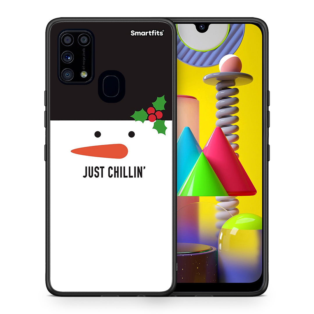 Θήκη Samsung M31 Christmas Chillin από τη Smartfits με σχέδιο στο πίσω μέρος και μαύρο περίβλημα | Samsung M31 Christmas Chillin case with colorful back and black bezels