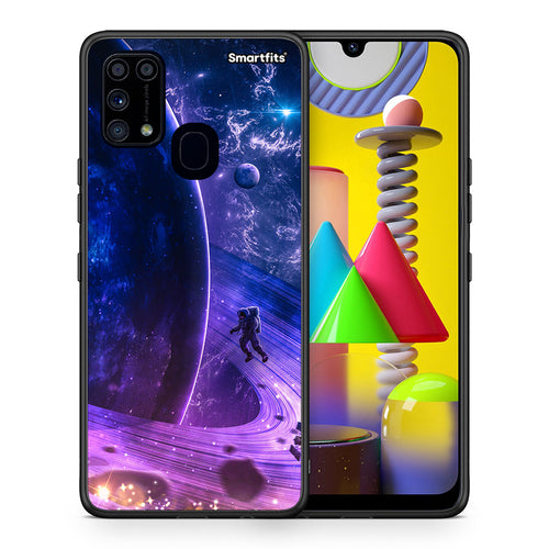 Θήκη Samsung M31 Lost Astronaut από τη Smartfits με σχέδιο στο πίσω μέρος και μαύρο περίβλημα | Samsung M31 Lost Astronaut case with colorful back and black bezels