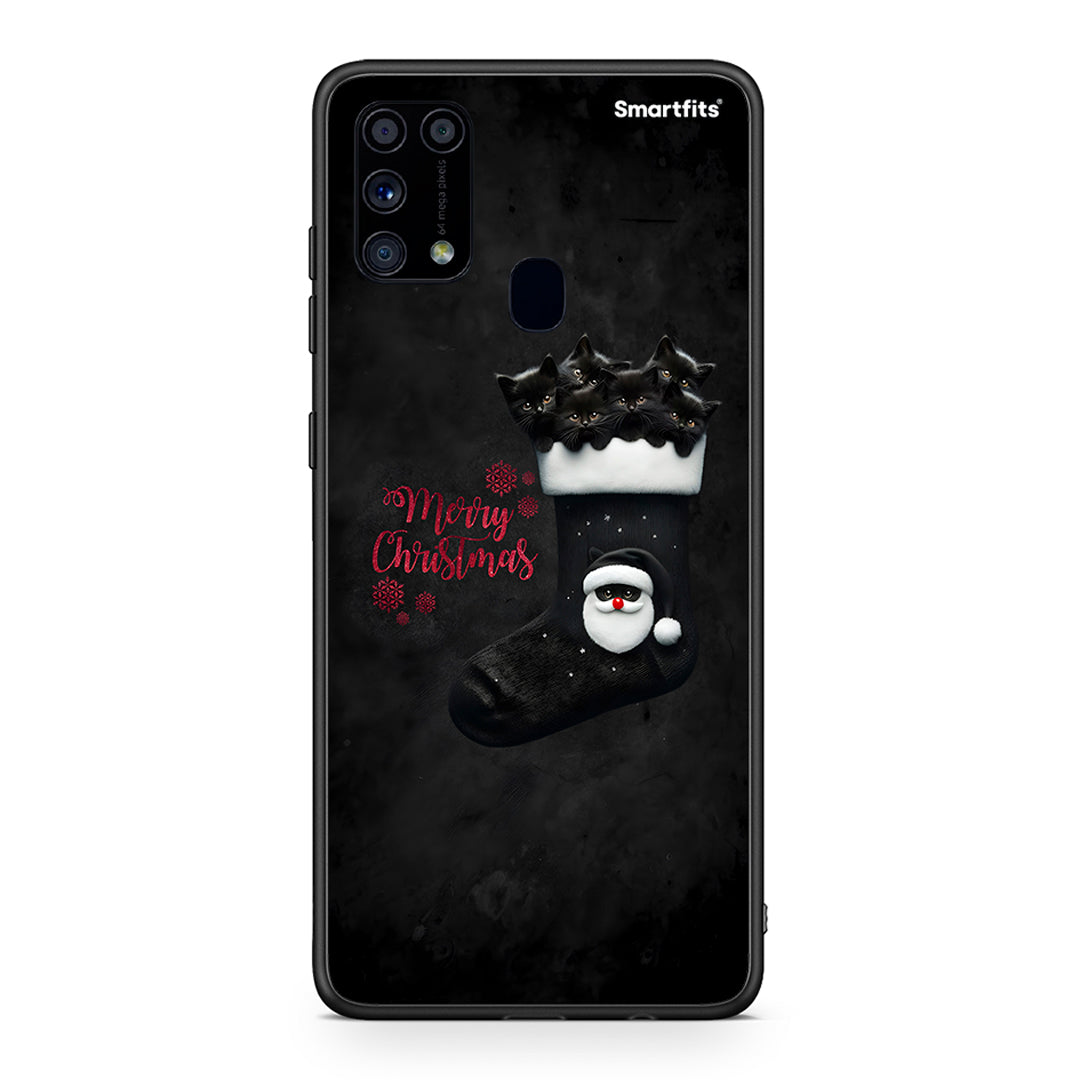 Samsung M31 Merry Cat Christmas θήκη από τη Smartfits με σχέδιο στο πίσω μέρος και μαύρο περίβλημα | Smartphone case with colorful back and black bezels by Smartfits