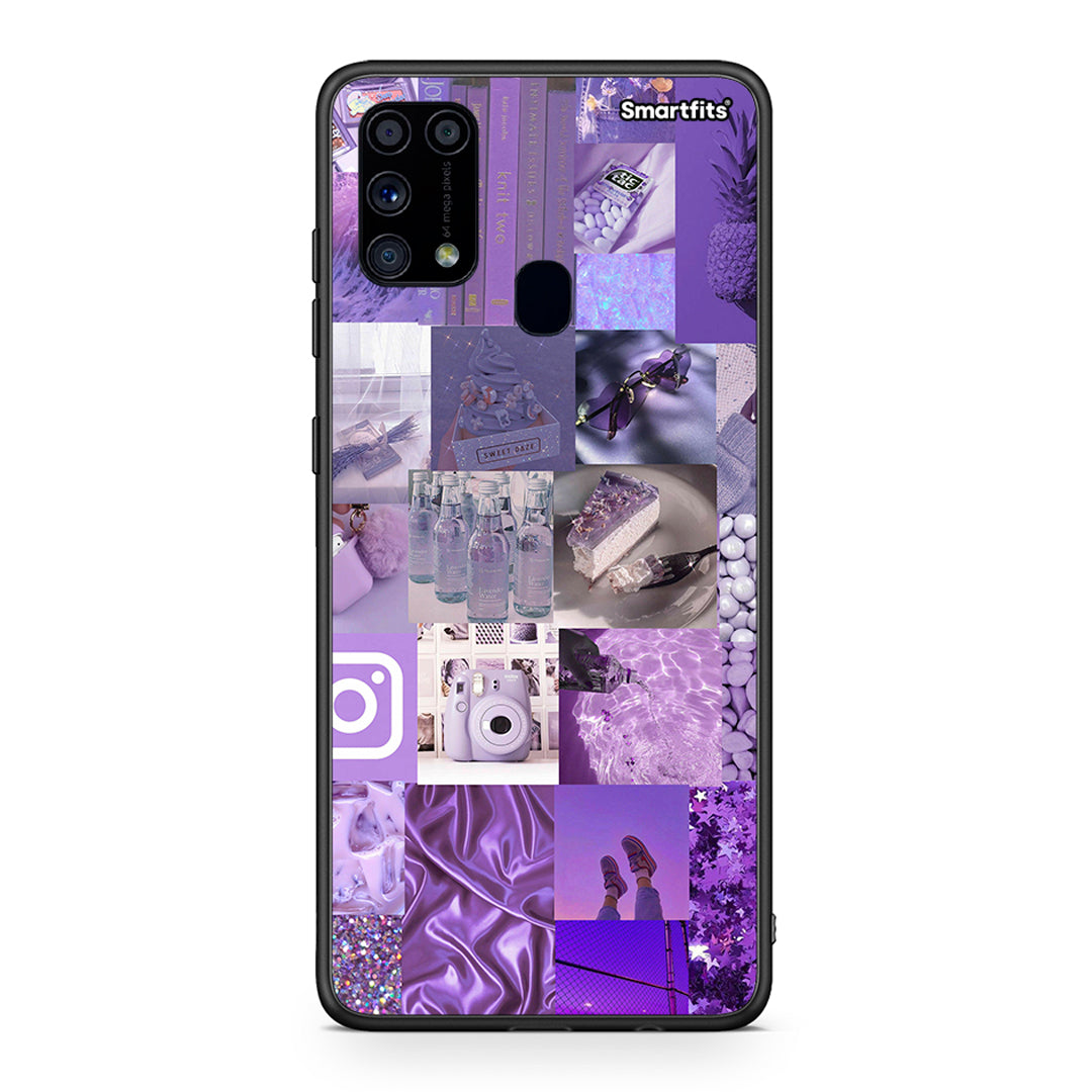 Samsung M31 Purple Aesthetic Collage θήκη από τη Smartfits με σχέδιο στο πίσω μέρος και μαύρο περίβλημα | Smartphone case with colorful back and black bezels by Smartfits