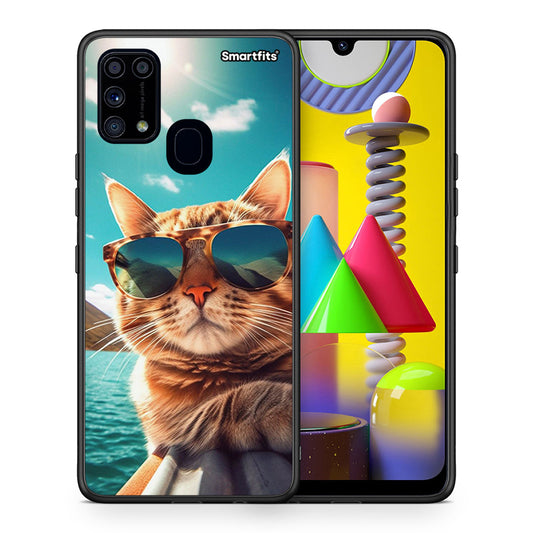 Θήκη Samsung M31 Summer Cat από τη Smartfits με σχέδιο στο πίσω μέρος και μαύρο περίβλημα | Samsung M31 Summer Cat case with colorful back and black bezels
