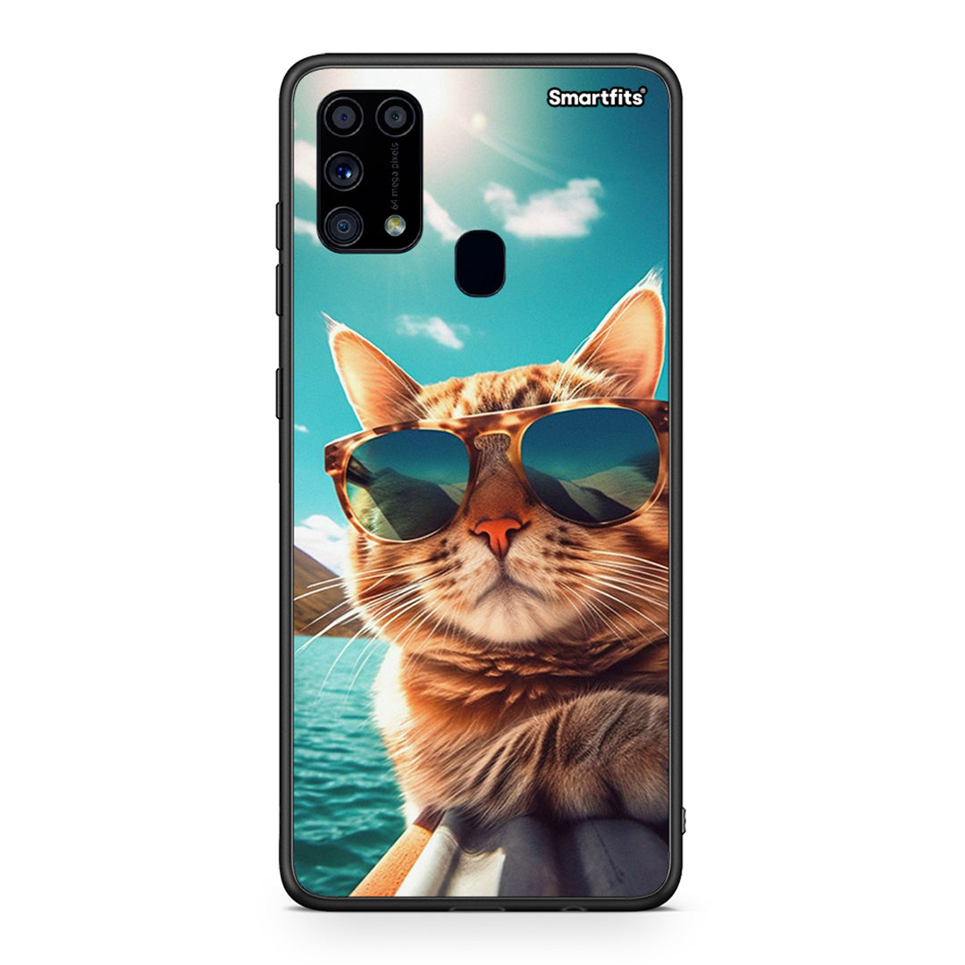 Samsung M31 Summer Cat θήκη από τη Smartfits με σχέδιο στο πίσω μέρος και μαύρο περίβλημα | Smartphone case with colorful back and black bezels by Smartfits