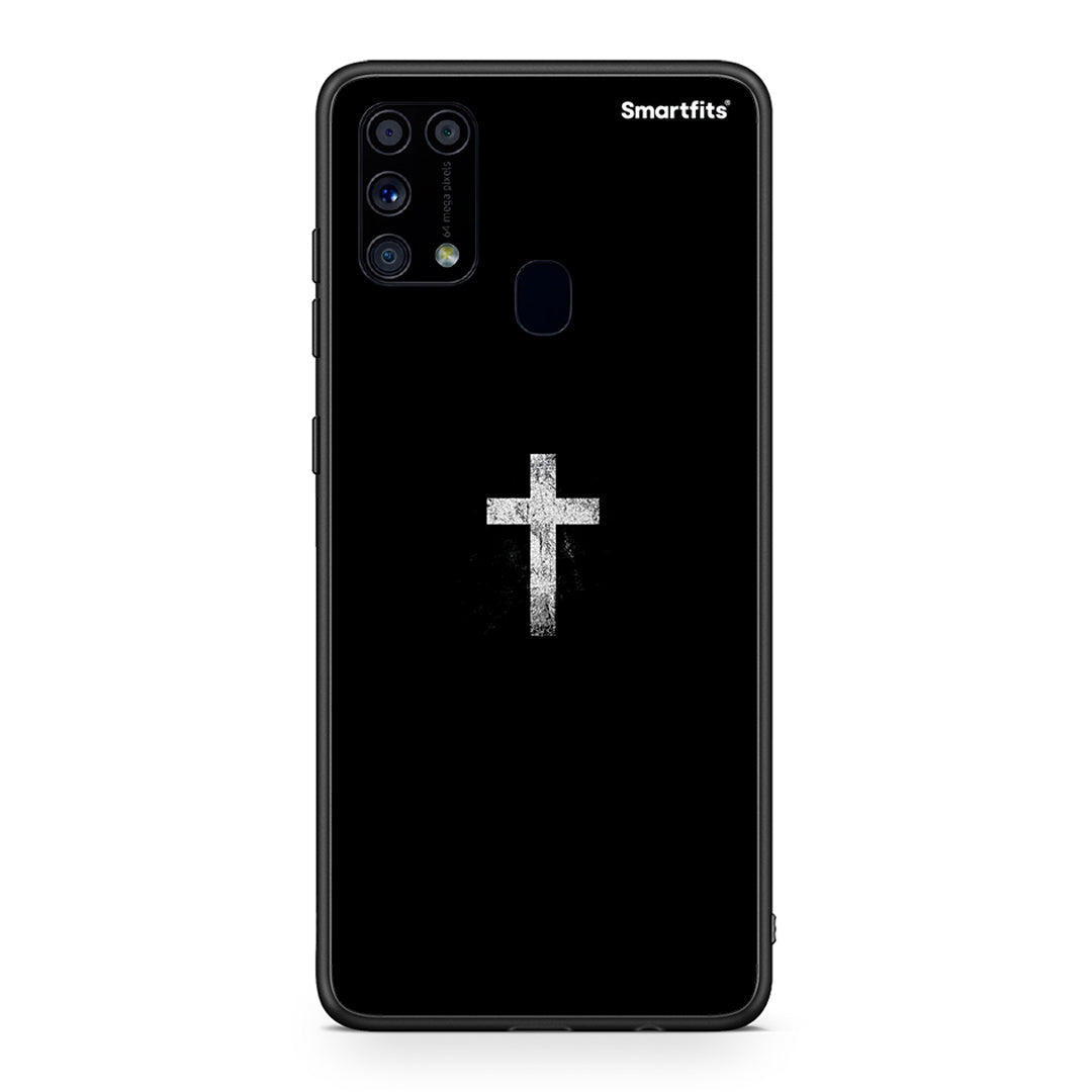 Samsung M31 White Cross θήκη από τη Smartfits με σχέδιο στο πίσω μέρος και μαύρο περίβλημα | Smartphone case with colorful back and black bezels by Smartfits