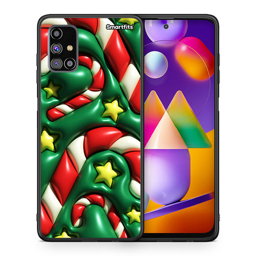 Θήκη Samsung M31s Christmas Bubbles από τη Smartfits με σχέδιο στο πίσω μέρος και μαύρο περίβλημα | Samsung M31s Christmas Bubbles case with colorful back and black bezels