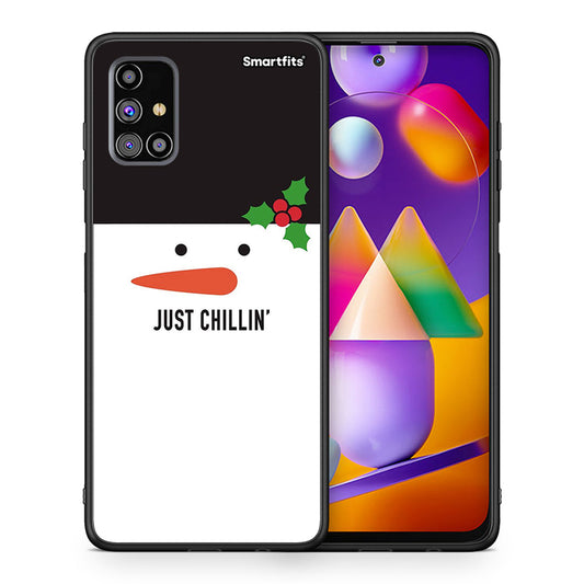 Θήκη Samsung M31s Christmas Chillin από τη Smartfits με σχέδιο στο πίσω μέρος και μαύρο περίβλημα | Samsung M31s Christmas Chillin case with colorful back and black bezels