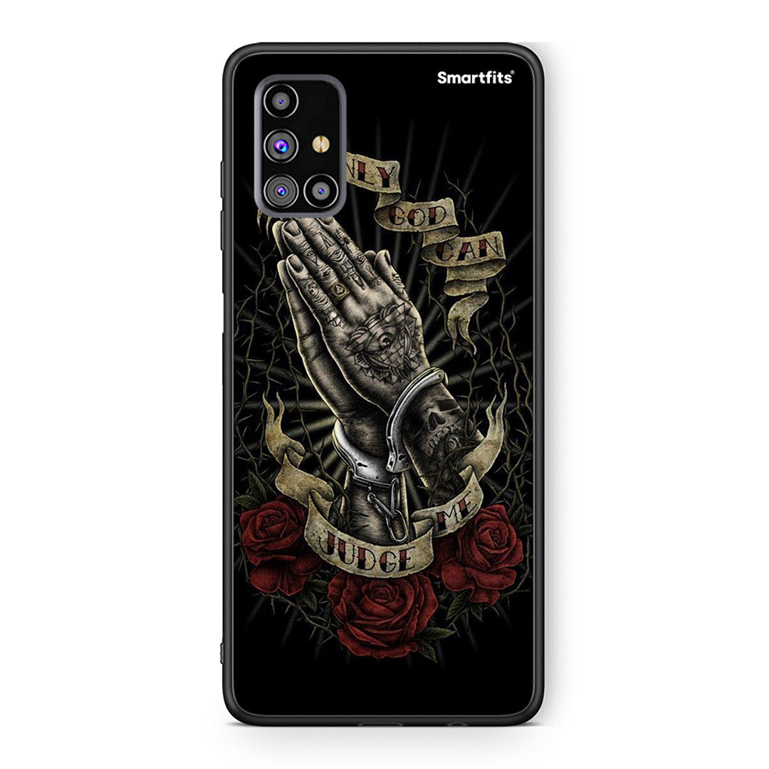 Samsung M31s Judge By God θήκη από τη Smartfits με σχέδιο στο πίσω μέρος και μαύρο περίβλημα | Smartphone case with colorful back and black bezels by Smartfits