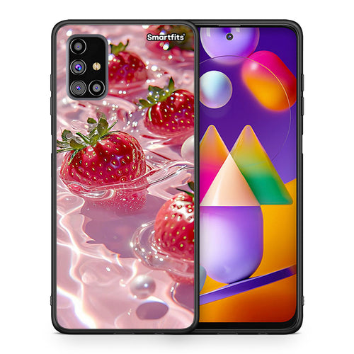 Θήκη Samsung M31s Juicy Strawberries από τη Smartfits με σχέδιο στο πίσω μέρος και μαύρο περίβλημα | Samsung M31s Juicy Strawberries case with colorful back and black bezels