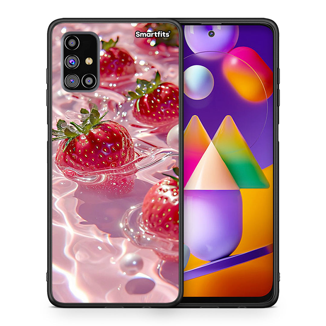 Θήκη Samsung M31s Juicy Strawberries από τη Smartfits με σχέδιο στο πίσω μέρος και μαύρο περίβλημα | Samsung M31s Juicy Strawberries case with colorful back and black bezels