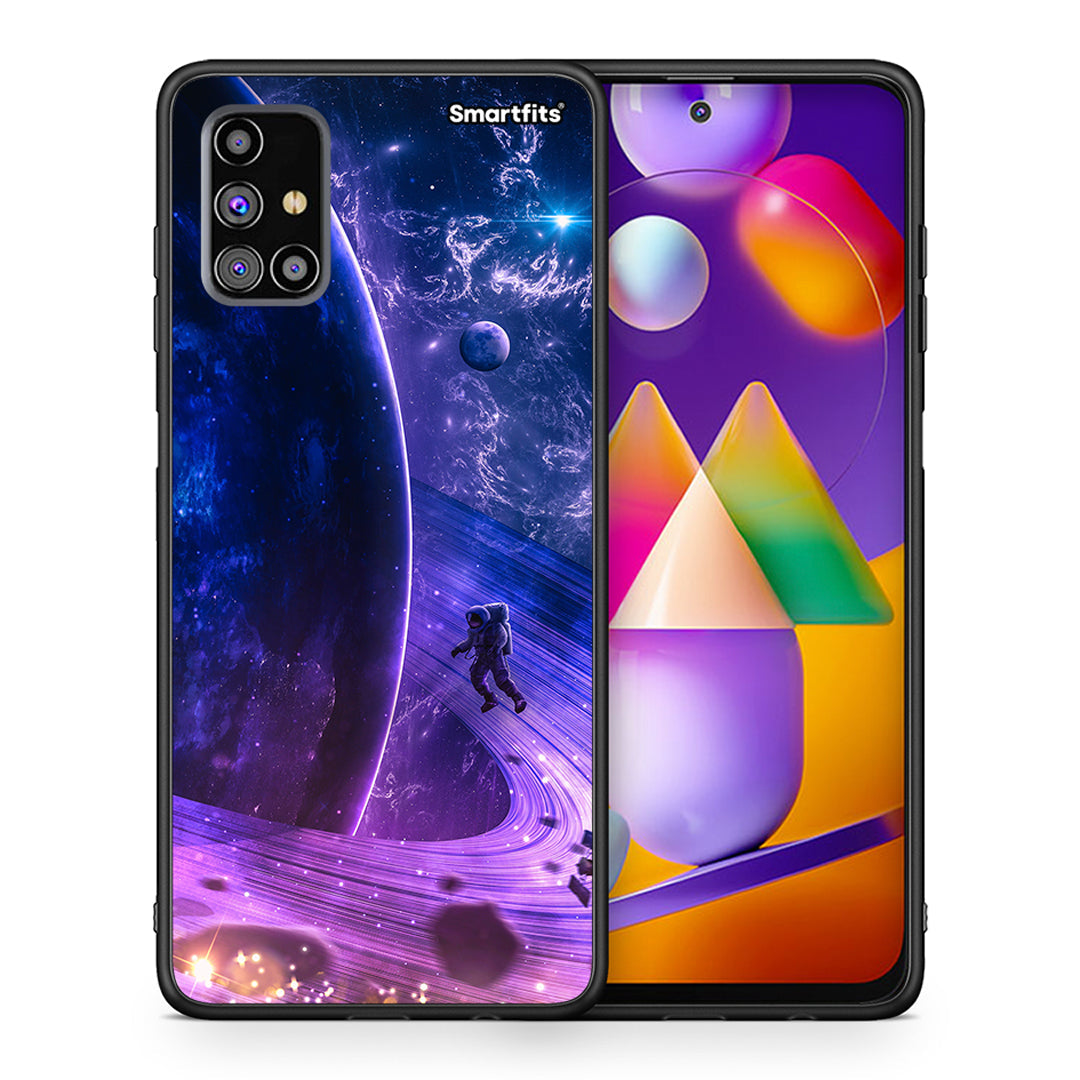 Θήκη Samsung M31s Lost Astronaut από τη Smartfits με σχέδιο στο πίσω μέρος και μαύρο περίβλημα | Samsung M31s Lost Astronaut case with colorful back and black bezels