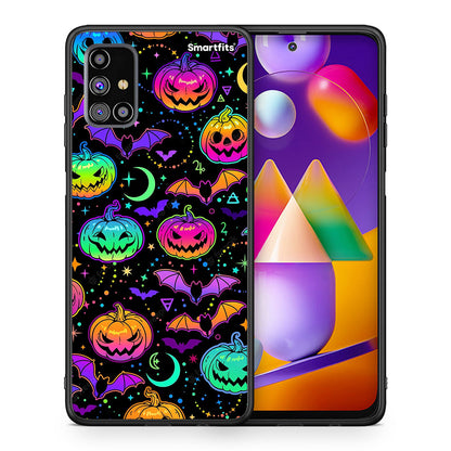 Θήκη Samsung M31s Neon Halloween από τη Smartfits με σχέδιο στο πίσω μέρος και μαύρο περίβλημα | Samsung M31s Neon Halloween case with colorful back and black bezels