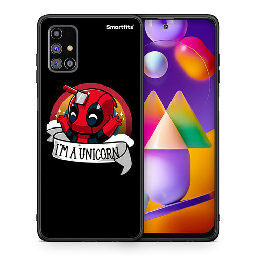 Θήκη Samsung M31s Unicorn Deadpool από τη Smartfits με σχέδιο στο πίσω μέρος και μαύρο περίβλημα | Samsung M31s Unicorn Deadpool case with colorful back and black bezels