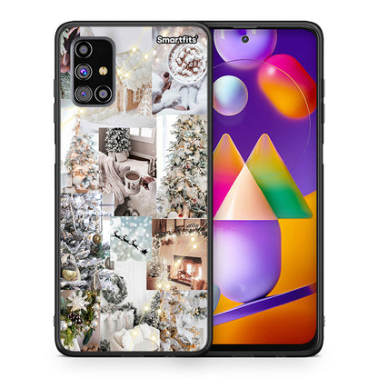 Θήκη Samsung M31s White Christmas από τη Smartfits με σχέδιο στο πίσω μέρος και μαύρο περίβλημα | Samsung M31s White Christmas case with colorful back and black bezels