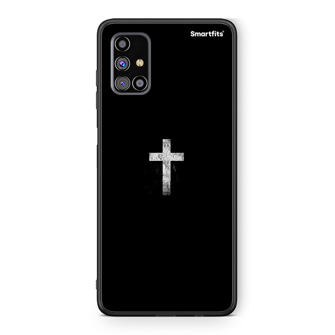 Samsung M31s White Cross θήκη από τη Smartfits με σχέδιο στο πίσω μέρος και μαύρο περίβλημα | Smartphone case with colorful back and black bezels by Smartfits