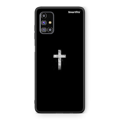 Samsung M31s White Cross θήκη από τη Smartfits με σχέδιο στο πίσω μέρος και μαύρο περίβλημα | Smartphone case with colorful back and black bezels by Smartfits