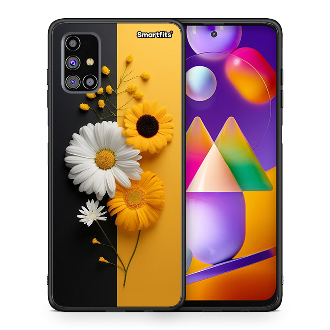 Θήκη Samsung M31s Yellow Daisies από τη Smartfits με σχέδιο στο πίσω μέρος και μαύρο περίβλημα | Samsung M31s Yellow Daisies case with colorful back and black bezels