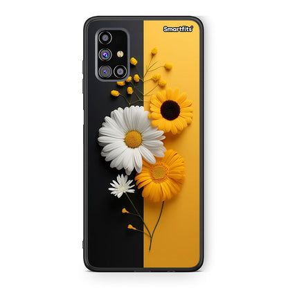 Samsung M31s Yellow Daisies θήκη από τη Smartfits με σχέδιο στο πίσω μέρος και μαύρο περίβλημα | Smartphone case with colorful back and black bezels by Smartfits