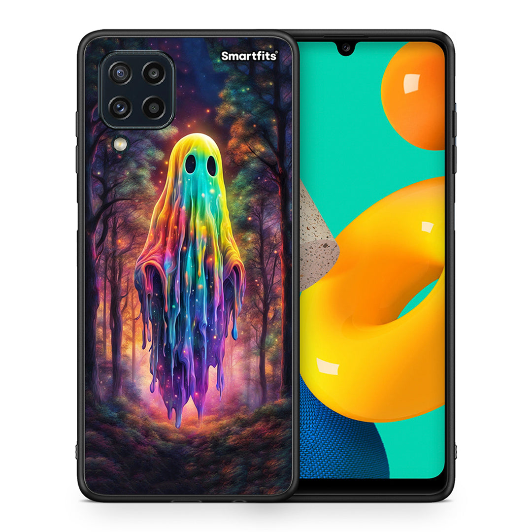 Θήκη Samsung M32 4G Halloween Ghost από τη Smartfits με σχέδιο στο πίσω μέρος και μαύρο περίβλημα | Samsung M32 4G Halloween Ghost case with colorful back and black bezels