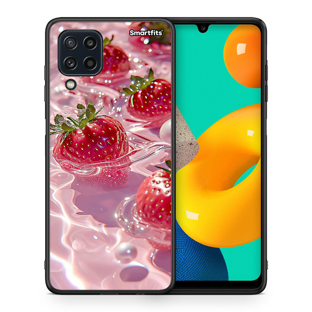 Θήκη Samsung M32 4G Juicy Strawberries από τη Smartfits με σχέδιο στο πίσω μέρος και μαύρο περίβλημα | Samsung M32 4G Juicy Strawberries case with colorful back and black bezels