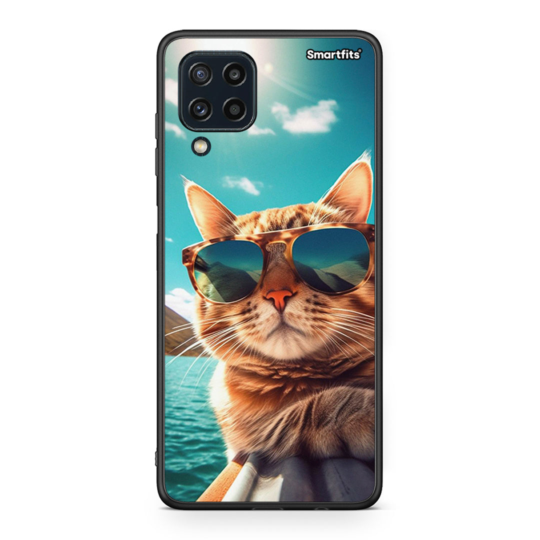 Samsung M32 4G Summer Cat θήκη από τη Smartfits με σχέδιο στο πίσω μέρος και μαύρο περίβλημα | Smartphone case with colorful back and black bezels by Smartfits