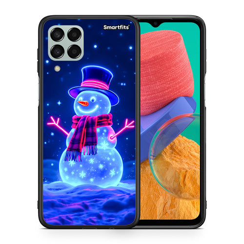Θήκη Samsung M33 Christmas Neon Snowman από τη Smartfits με σχέδιο στο πίσω μέρος και μαύρο περίβλημα | Samsung M33 Christmas Neon Snowman case with colorful back and black bezels