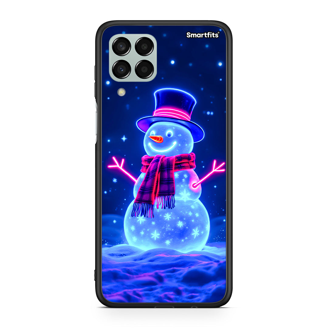 Samsung M33 Christmas Neon Snowman θήκη από τη Smartfits με σχέδιο στο πίσω μέρος και μαύρο περίβλημα | Smartphone case with colorful back and black bezels by Smartfits