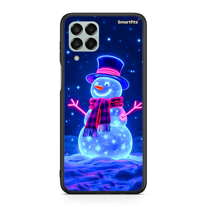 Samsung M33 Christmas Neon Snowman θήκη από τη Smartfits με σχέδιο στο πίσω μέρος και μαύρο περίβλημα | Smartphone case with colorful back and black bezels by Smartfits