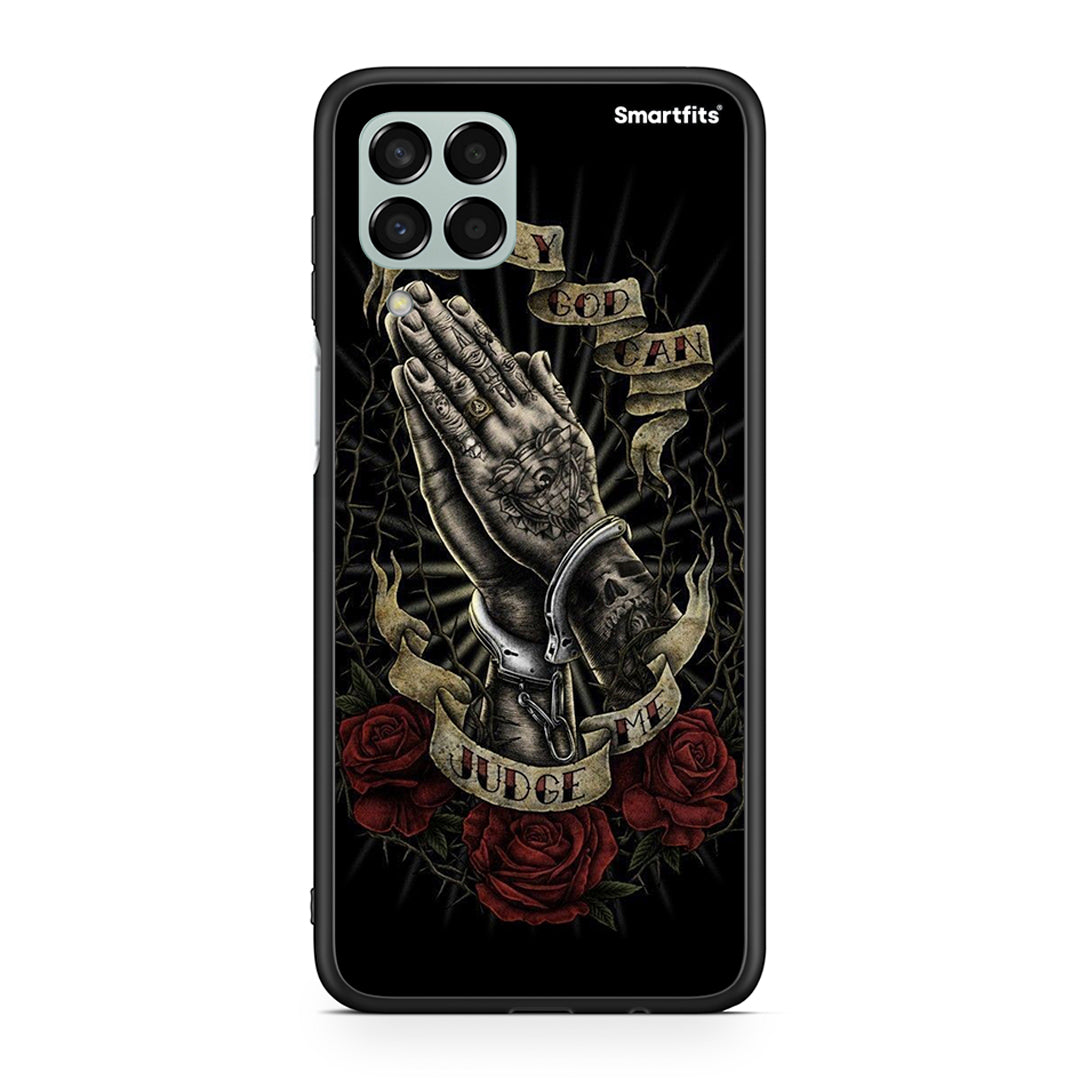 Samsung M33 Judge By God θήκη από τη Smartfits με σχέδιο στο πίσω μέρος και μαύρο περίβλημα | Smartphone case with colorful back and black bezels by Smartfits