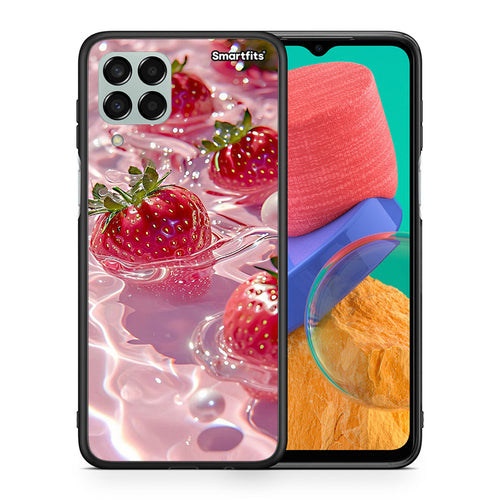 Θήκη Samsung M33 Juicy Strawberries από τη Smartfits με σχέδιο στο πίσω μέρος και μαύρο περίβλημα | Samsung M33 Juicy Strawberries case with colorful back and black bezels
