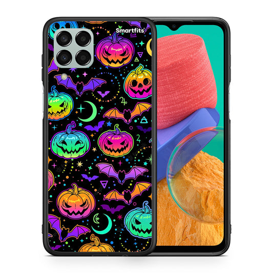 Θήκη Samsung M33 Neon Halloween από τη Smartfits με σχέδιο στο πίσω μέρος και μαύρο περίβλημα | Samsung M33 Neon Halloween case with colorful back and black bezels