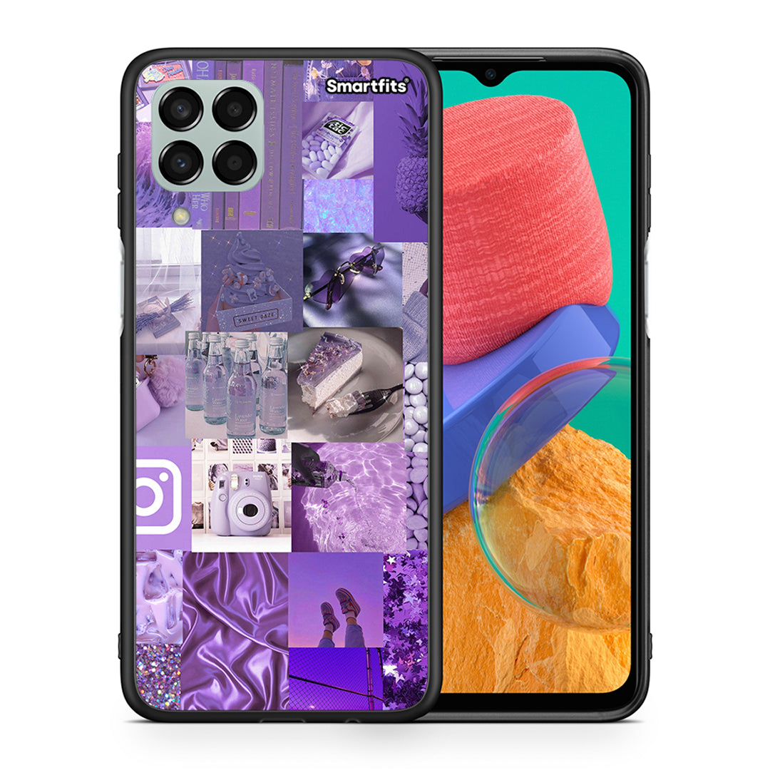 Θήκη Samsung M33 Purple Aesthetic Collage από τη Smartfits με σχέδιο στο πίσω μέρος και μαύρο περίβλημα | Samsung M33 Purple Aesthetic Collage case with colorful back and black bezels