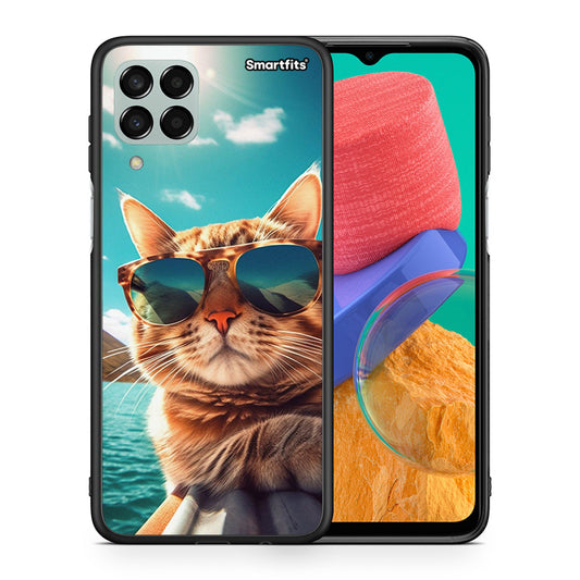 Θήκη Samsung M33 Summer Cat από τη Smartfits με σχέδιο στο πίσω μέρος και μαύρο περίβλημα | Samsung M33 Summer Cat case with colorful back and black bezels
