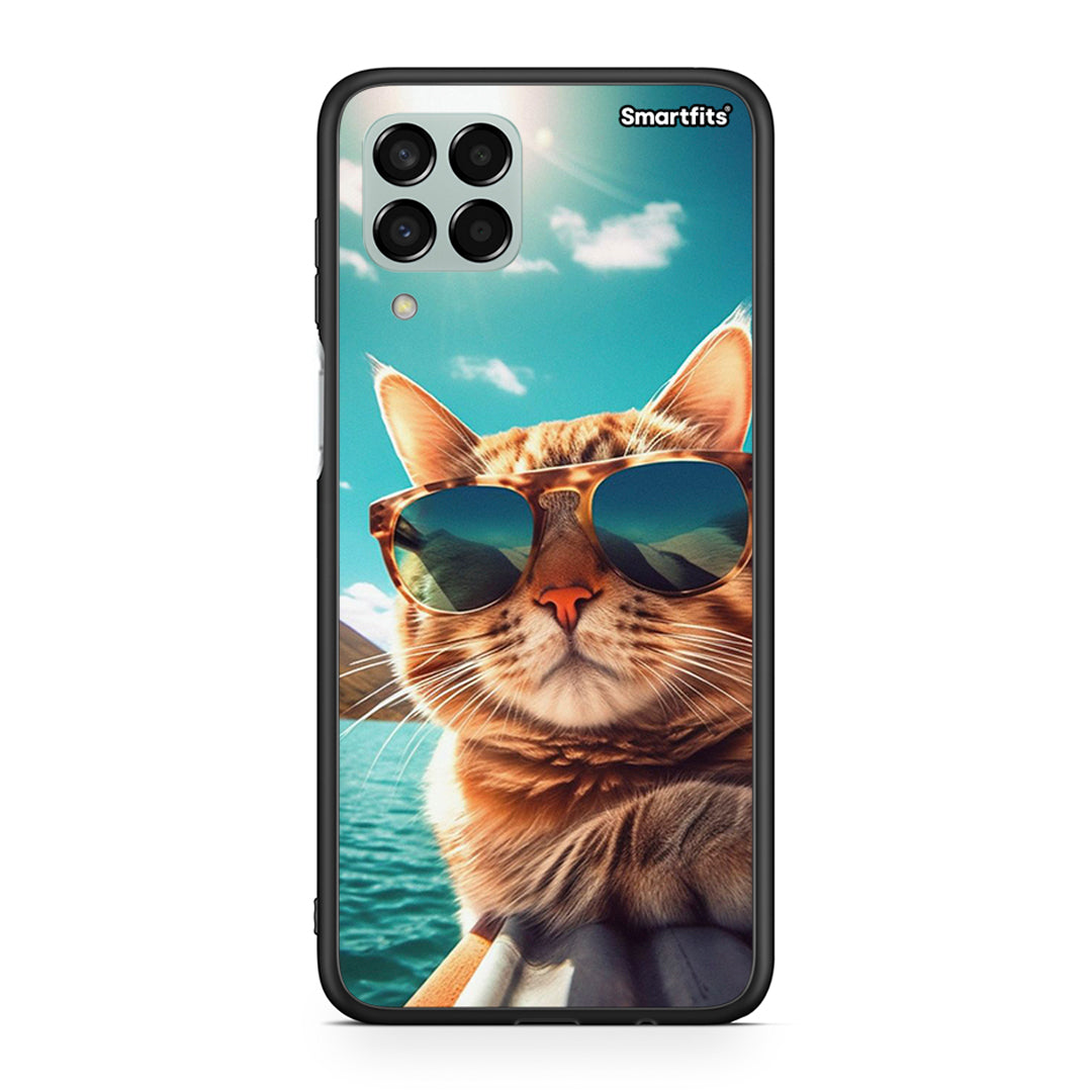 Samsung M33 Summer Cat θήκη από τη Smartfits με σχέδιο στο πίσω μέρος και μαύρο περίβλημα | Smartphone case with colorful back and black bezels by Smartfits