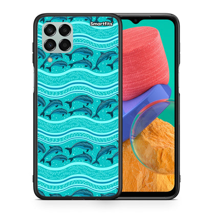 Θήκη Samsung M33 Swimming Dolphins από τη Smartfits με σχέδιο στο πίσω μέρος και μαύρο περίβλημα | Samsung M33 Swimming Dolphins case with colorful back and black bezels