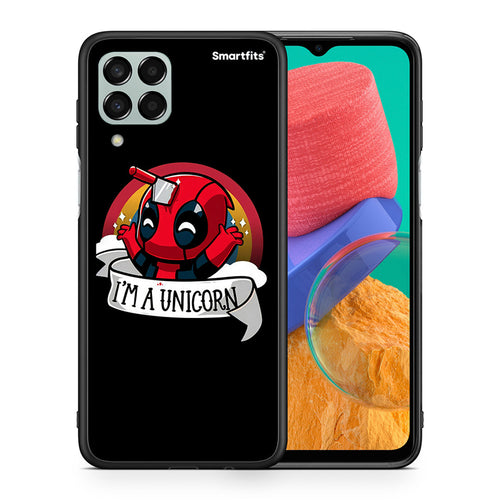 Θήκη Samsung M33 Unicorn Deadpool από τη Smartfits με σχέδιο στο πίσω μέρος και μαύρο περίβλημα | Samsung M33 Unicorn Deadpool case with colorful back and black bezels