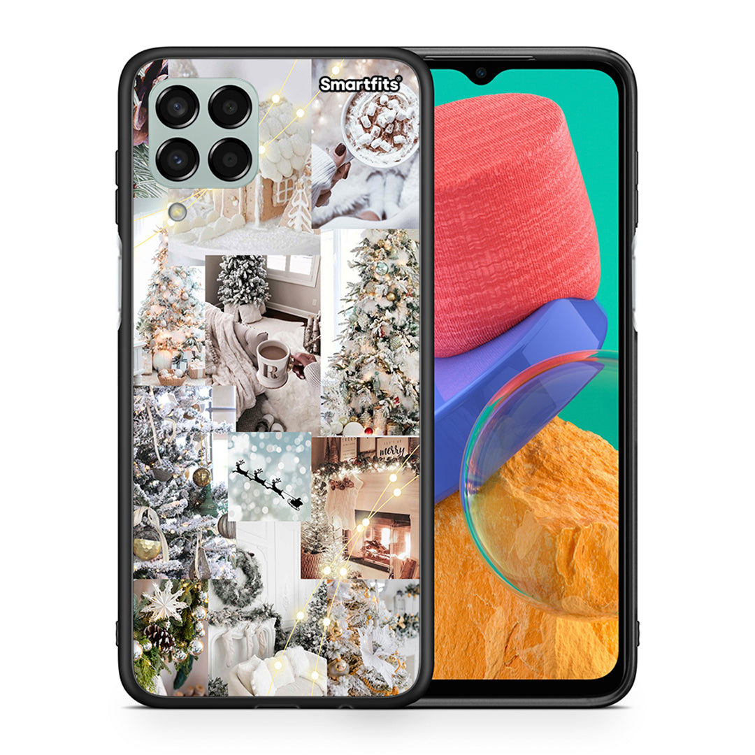 Θήκη Samsung M33 White Christmas από τη Smartfits με σχέδιο στο πίσω μέρος και μαύρο περίβλημα | Samsung M33 White Christmas case with colorful back and black bezels
