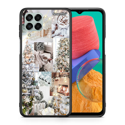 Θήκη Samsung M33 White Christmas από τη Smartfits με σχέδιο στο πίσω μέρος και μαύρο περίβλημα | Samsung M33 White Christmas case with colorful back and black bezels