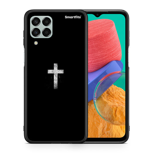 Θήκη Samsung M33 White Cross από τη Smartfits με σχέδιο στο πίσω μέρος και μαύρο περίβλημα | Samsung M33 White Cross case with colorful back and black bezels