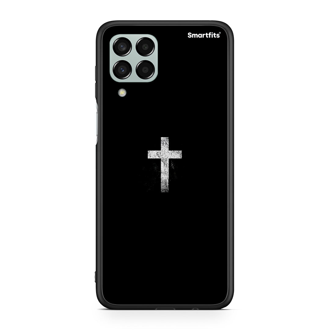Samsung M33 White Cross θήκη από τη Smartfits με σχέδιο στο πίσω μέρος και μαύρο περίβλημα | Smartphone case with colorful back and black bezels by Smartfits