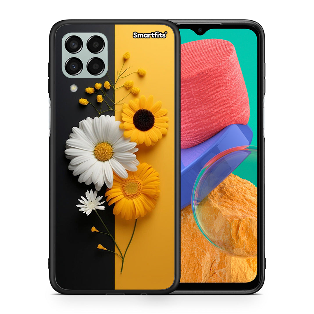 Θήκη Samsung M33 Yellow Daisies από τη Smartfits με σχέδιο στο πίσω μέρος και μαύρο περίβλημα | Samsung M33 Yellow Daisies case with colorful back and black bezels