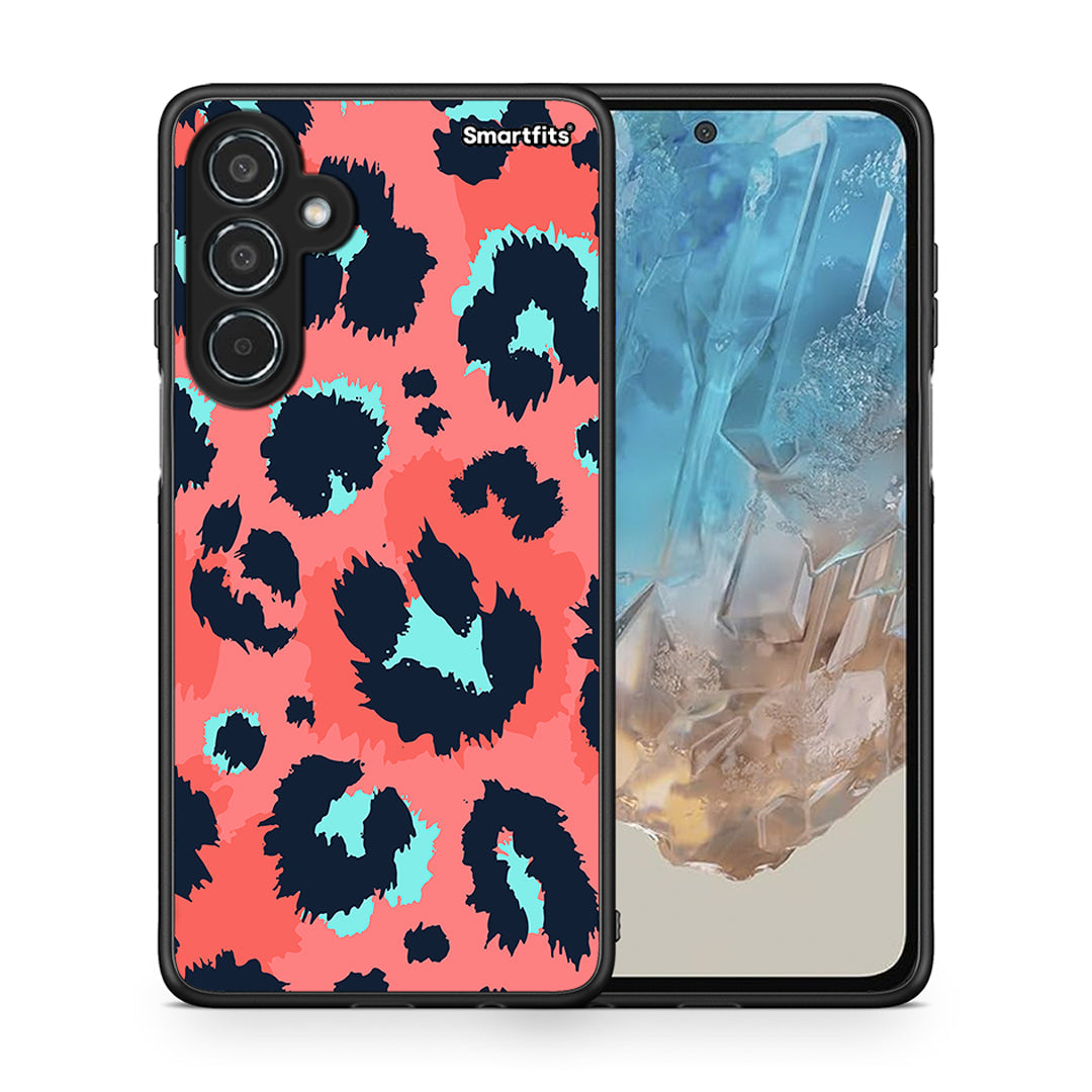 Θήκη Samsung Galaxy M35 5G Pink Leopard Animal από τη Smartfits με σχέδιο στο πίσω μέρος και μαύρο περίβλημα | Samsung Galaxy M35 5G Pink Leopard Animal case with colorful back and black bezels