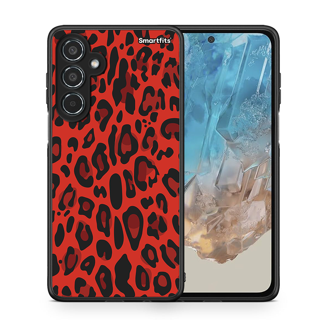 Θήκη Samsung Galaxy M35 5G Red Leopard Animal από τη Smartfits με σχέδιο στο πίσω μέρος και μαύρο περίβλημα | Samsung Galaxy M35 5G Red Leopard Animal case with colorful back and black bezels