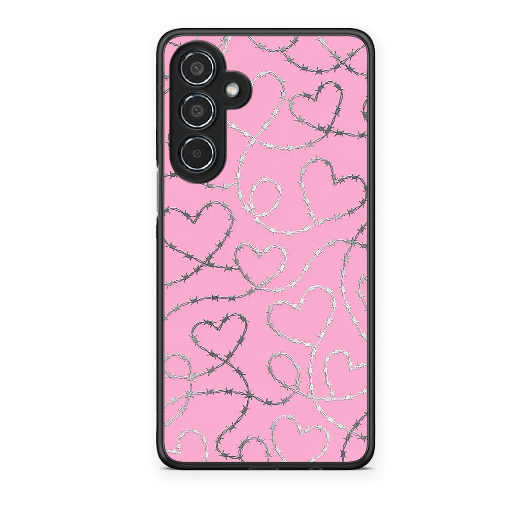 Θήκη Samsung Galaxy M35 5G Barbed Wire Hearts on Pink από τη Smartfits με σχέδιο στο πίσω μέρος και μαύρο περίβλημα | Samsung Galaxy M35 5G Barbed Wire Hearts on Pink case with colorful back and black bezels