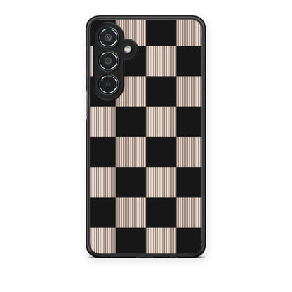 Θήκη Samsung Galaxy M35 5G Black and Taupe Striped Checks από τη Smartfits με σχέδιο στο πίσω μέρος και μαύρο περίβλημα | Samsung Galaxy M35 5G Black and Taupe Striped Checks case with colorful back and black bezels