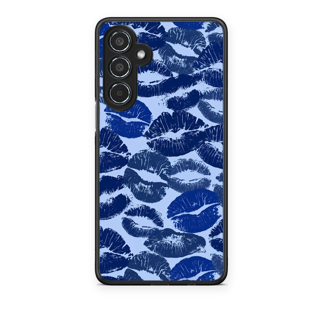 Θήκη Samsung Galaxy M35 5G Blue Lipstick Kisses από τη Smartfits με σχέδιο στο πίσω μέρος και μαύρο περίβλημα | Samsung Galaxy M35 5G Blue Lipstick Kisses case with colorful back and black bezels