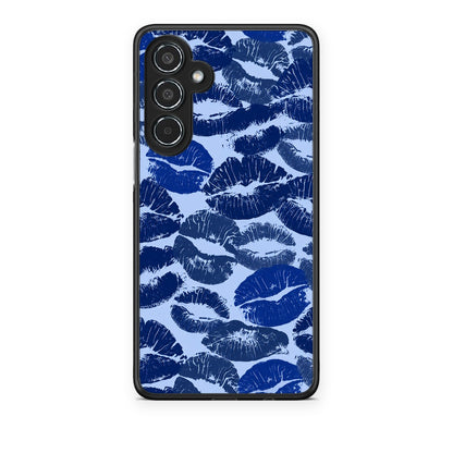 Θήκη Samsung Galaxy M35 5G Blue Lipstick Kisses από τη Smartfits με σχέδιο στο πίσω μέρος και μαύρο περίβλημα | Samsung Galaxy M35 5G Blue Lipstick Kisses case with colorful back and black bezels