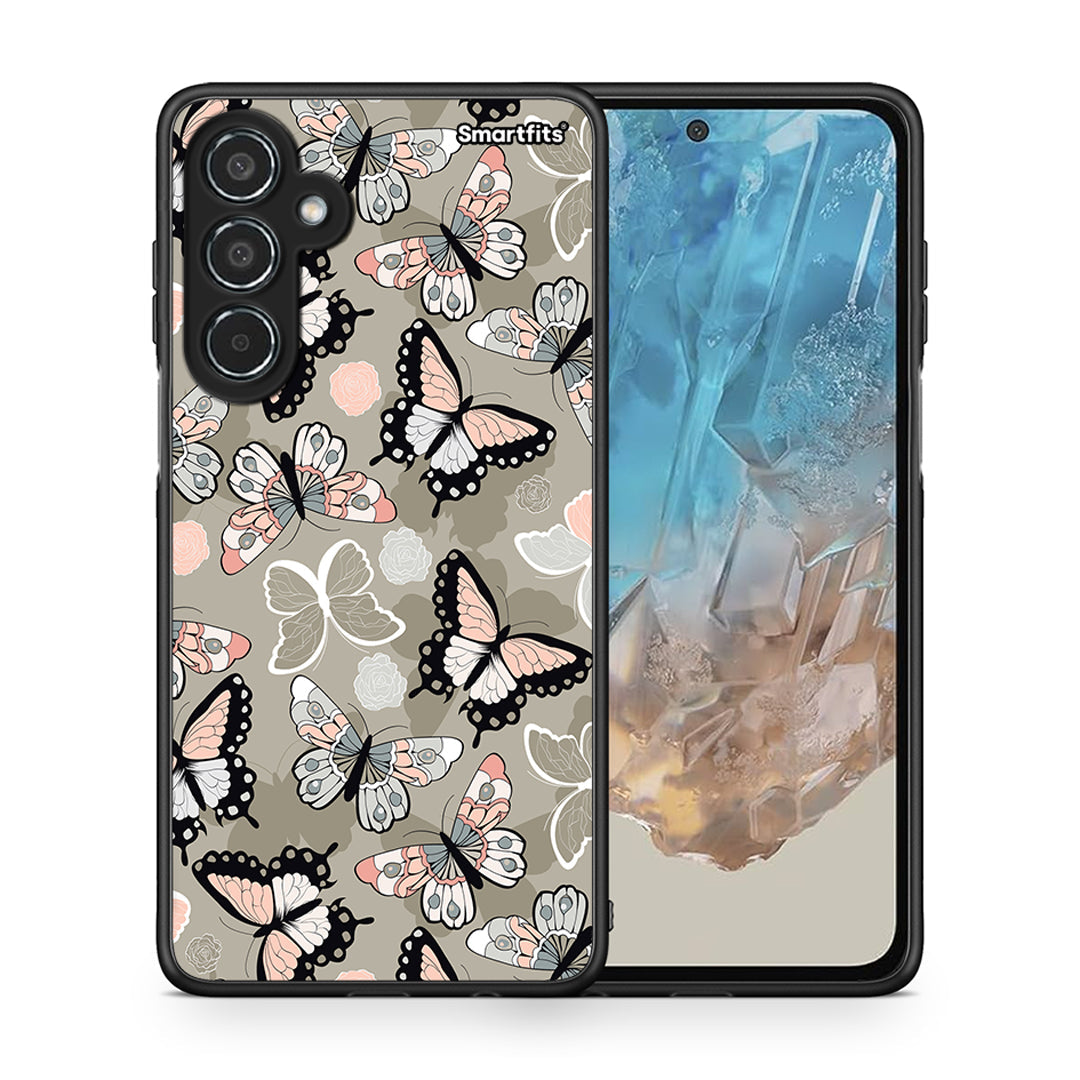 Θήκη Samsung Galaxy M35 5G Butterflies Boho από τη Smartfits με σχέδιο στο πίσω μέρος και μαύρο περίβλημα | Samsung Galaxy M35 5G Butterflies Boho case with colorful back and black bezels