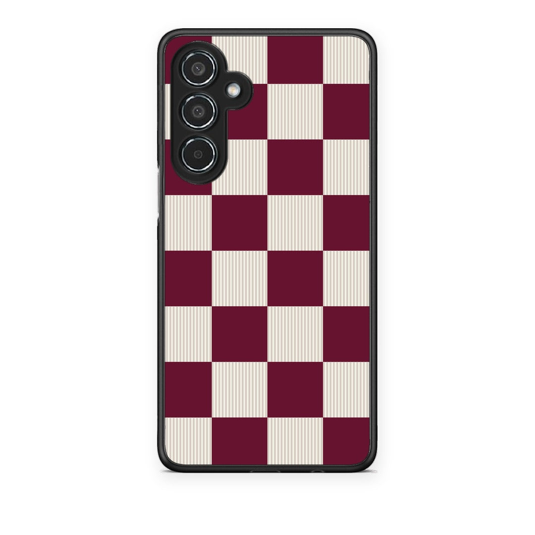 Θήκη Samsung Galaxy M35 5G Burgundy and Cream Striped Checks από τη Smartfits με σχέδιο στο πίσω μέρος και μαύρο περίβλημα | Samsung Galaxy M35 5G Burgundy and Cream Striped Checks case with colorful back and black bezels